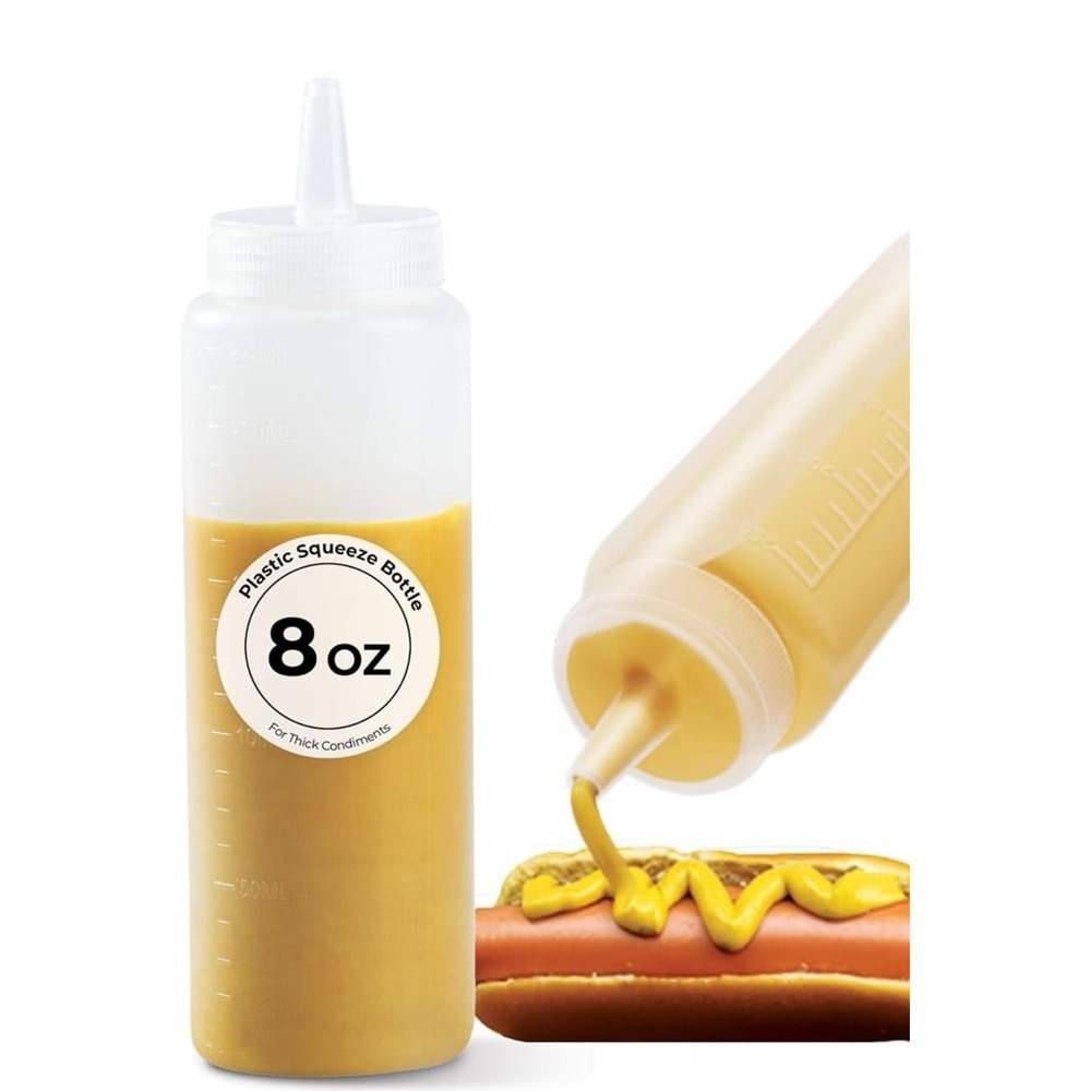 New Restaurant ware-8 Ounce Condiment Squeeze Bottle 1 With Lid Plastic Squeeze